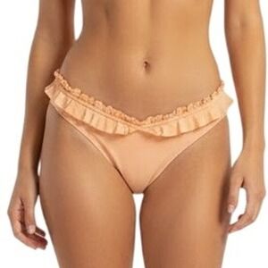 Cupshe Bikini Bottoms LG Merrow Edge Hipster Solid‎ Peach Ruffled Trim Beachwear